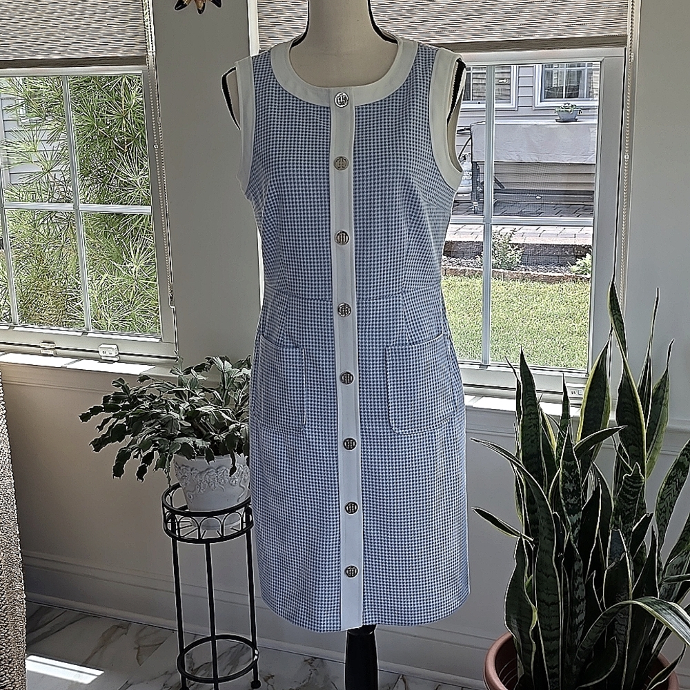 TOMMY HILFIGER BLUE/WHITE HOUNDSTOOTH DRESS